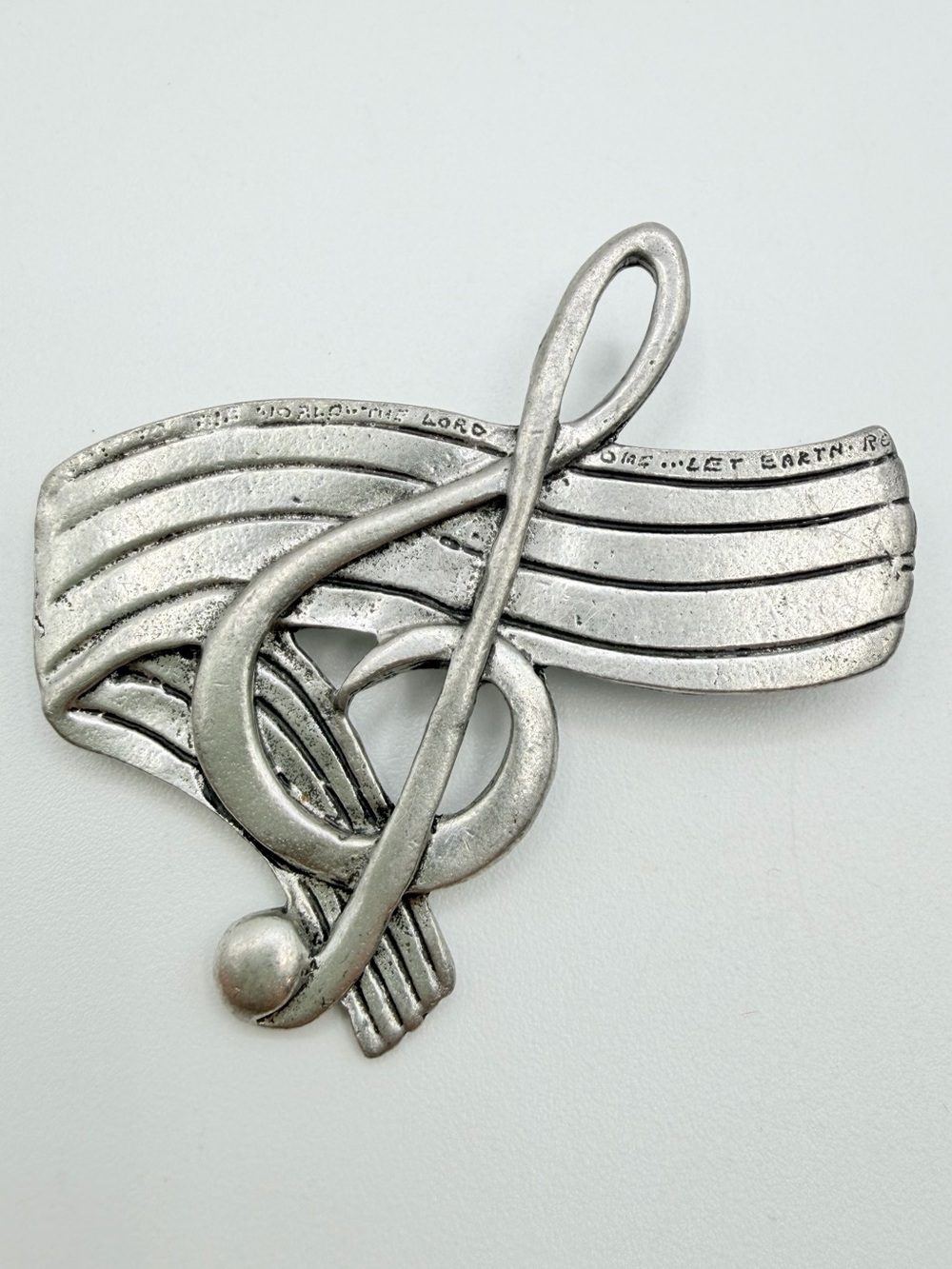 Vintage 1992 Blue Mist Pewter Treble Clef Music Brooch – Signed